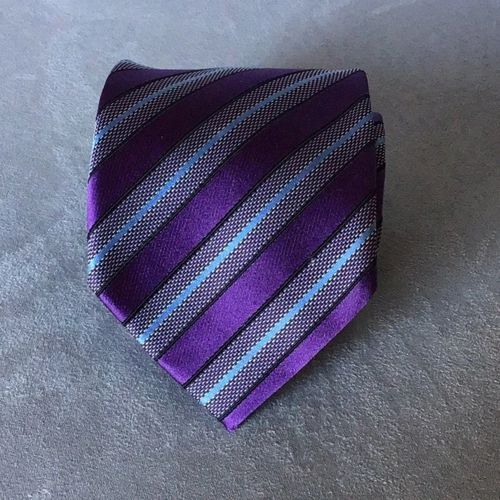 Ermenegildo Zegna Silk‎ Tie Mens OS Purple Excellent Striped Made in Italy
